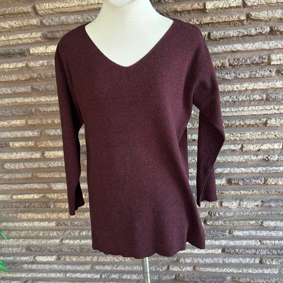 TSE Cashmere Burgundy Black Woven Knit V Neck Tunic Sweater - Picture 7 of 7